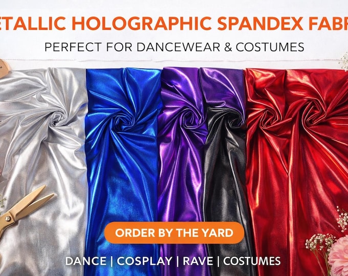 Metallic Holographic Spandex Fabric Stretch Mirror Foil Fabric for Dancewear, Cosplay, Rave Outfits, Leggings, Bodysuits, Costume