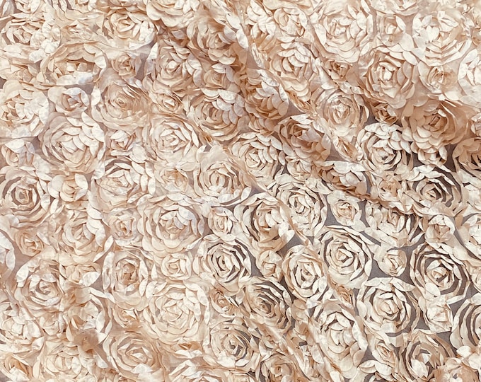 Beige satin Rosette 3D Flower fabric BY THE YARD 54" Wide
