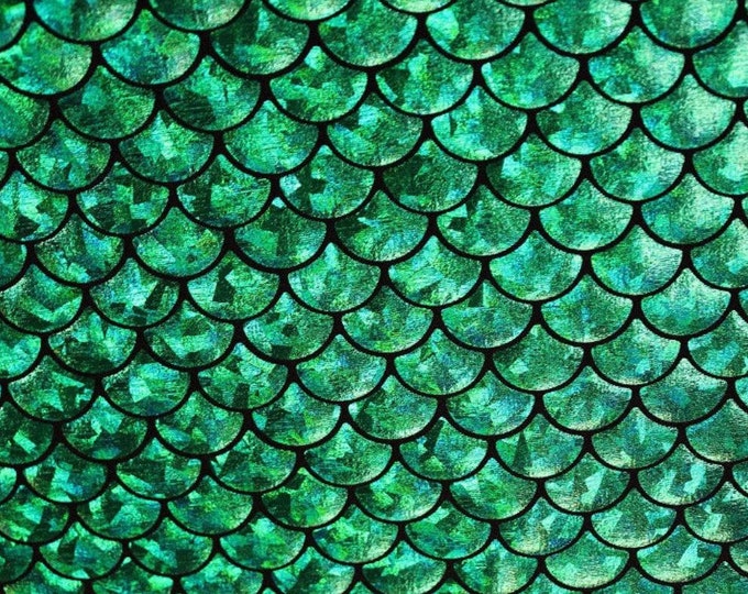 4-Way Stretch Green Mermaid Hologram Spandex foil scales Fabric by the yard 58” wide