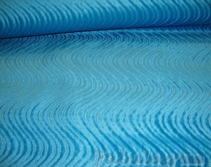 Turquoise Swirl Flocking Velvet upholstery  fabric per yard
