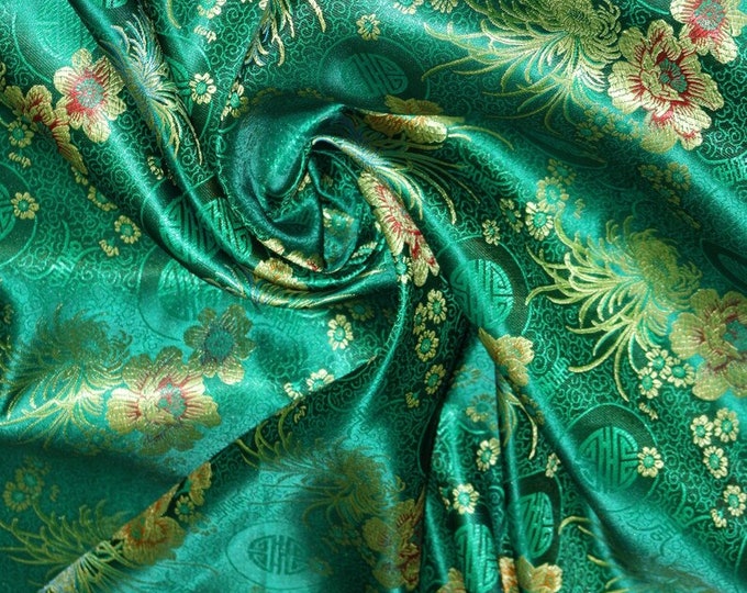 Chinese Satin Flower & Medallion  Brocade  45" wide per yard