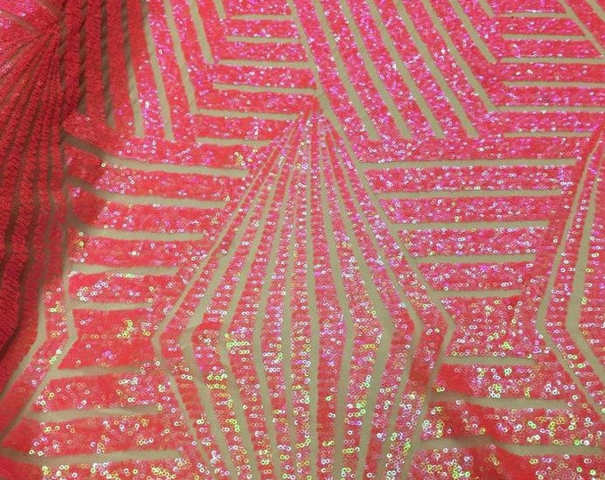 Sequins Lace Hot Pink Geometric Designer Bombshell Stretch Sequins  Sold By The Yard