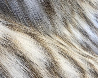 Ivory brown Raccoon 2 Tone Faux Fur Upholstery Fabric by the yard