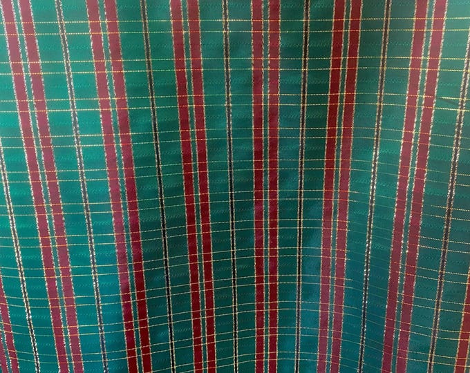 Taffeta Holiday Plaid - Hunter Green, Cranberry, Gold - Christmas Metallic  Fabric 58"" by The Yard