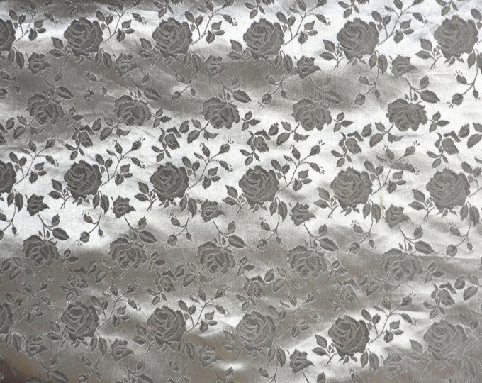 Brocade Silver Jacquard fabric Satin Floral 58" wide per yard