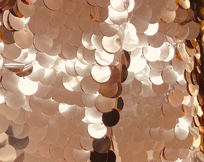 Gold Shiny 20mm paillette sequin on mesh fabric sold by yard