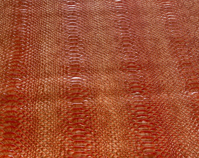 Orange Mamba 3D Gator embossed Vinyl Leather Faux upholstery apparel bags fabrics