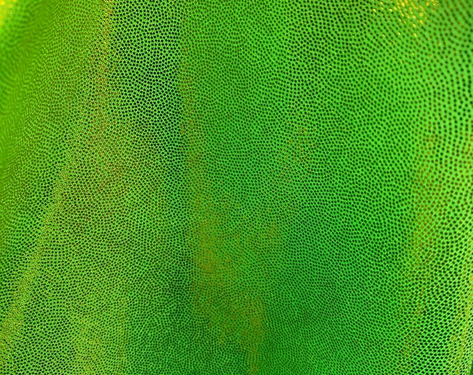 4 way stretch neon green with gold hologram Mystique fabric BY THE YARD 60" Wide