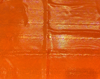 Tela de spandex con estampado holográfico de serpiente naranja, iridiscente, elástica en 4 direcciones, para festivales, danza y disfraces, cortada a medida.