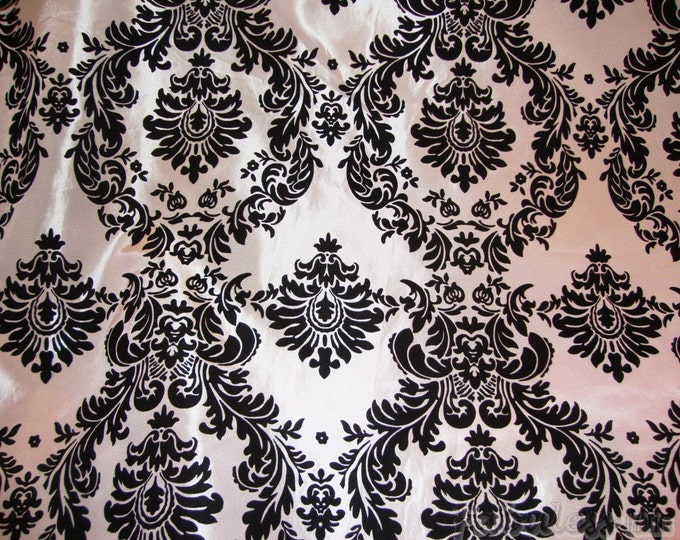 Pink Taffeta Black Flocking Damask fabric per yard