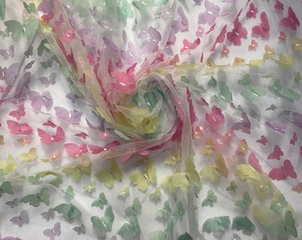 Rainbow Taffeta Butterfly /on sheer FABRIC /58" Wide by the yard