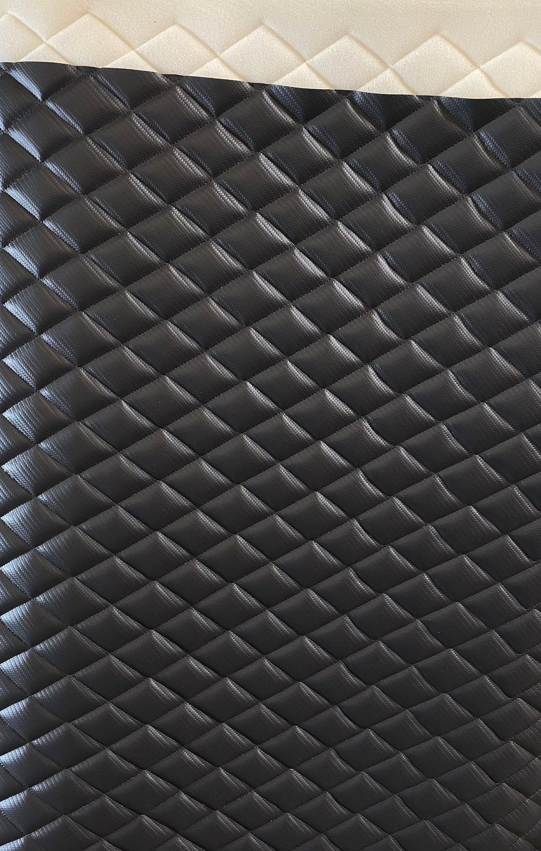 Charcoal Matte Carbon Fiber Faux Leather Quilted Auto Headliner Fabric