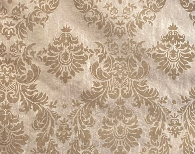 Damask Taffeta beige on beige Flocking fabric per yard 60” wide