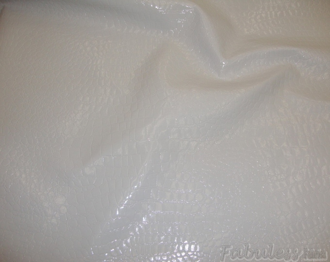 WHITE Crocodile embossed Faux leather Upholstery vinyl