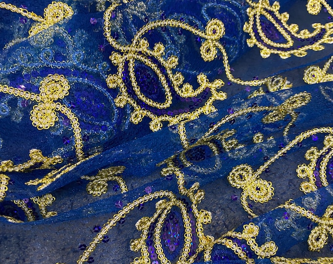 Royal Paisley Coco embroidery Sequins Sheer Polyester dress apparel fabric 54