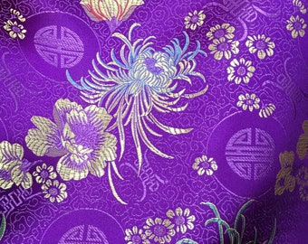 Purple  Chinese Brocade Satin Floral wide per yard 45”