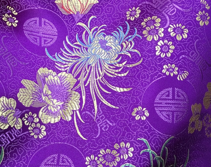 Purple  Chinese Brocade Satin Floral wide per yard 45”