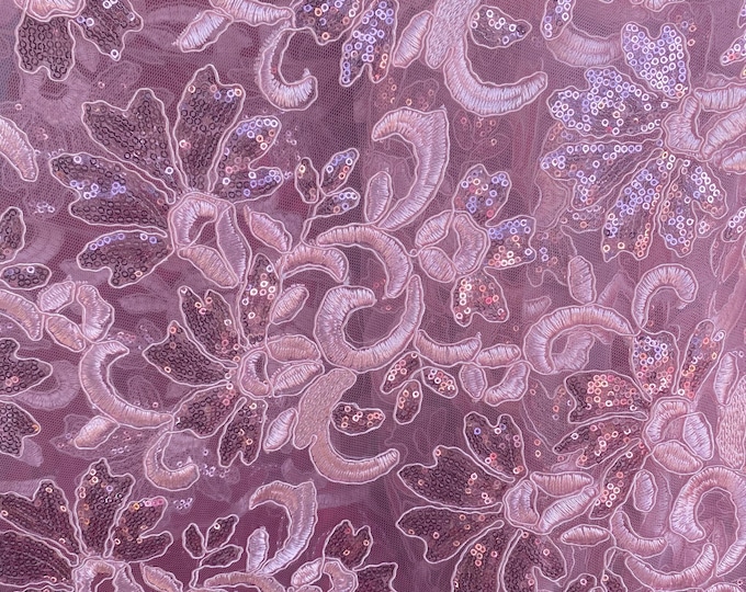 Pink embroidery floral with Sequins all over Sheer fabric 54” wide