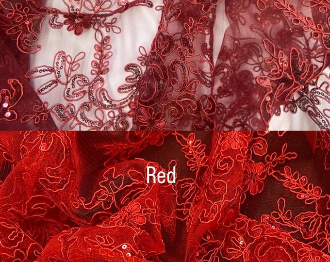 Mesh Embroidery metallic Corded Lace With Sequins, Non-stretch, Sells by the yard 54” wide