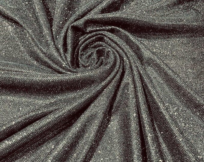 Black Shimmer Stretch Fabric by the Yard – Glitter Knit Lurex Fabric, Sparkle Spandex for Dresses, Dancewear, Costumes & Decor