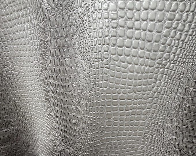Silver Swamp 3D Croco  embossed Vinyl Leather Faux vinyl fake upholstery apparel bags fabrics