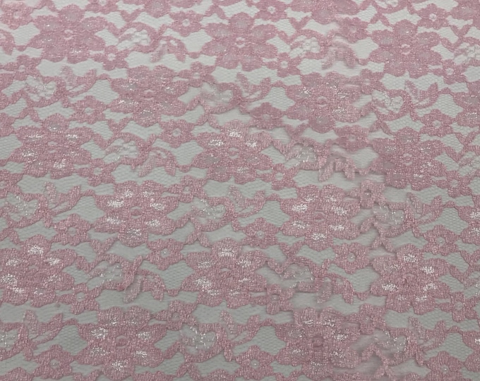 Pink rachelle lace flower mesh sheer polyester by the yard