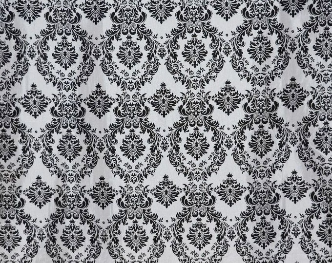 Damask taffeta flocking white/ black fabric by the yard 60” wide