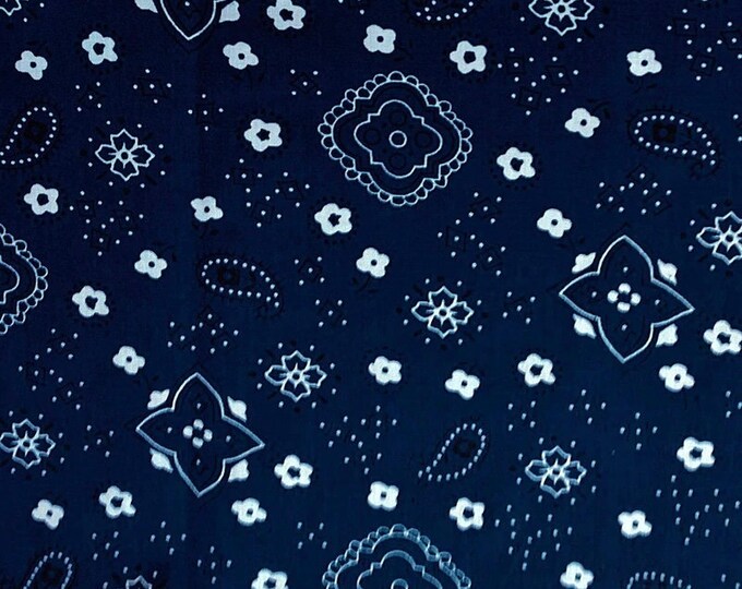 Navy Poly Cotton BANDANA print 58"/59" By yard