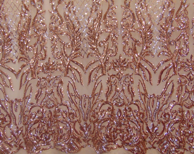 KARMA, Rose Gold (Nude Mesh), Big Print, Sequin, 4-way Stretch, Fabric 55" Sold By the Yard