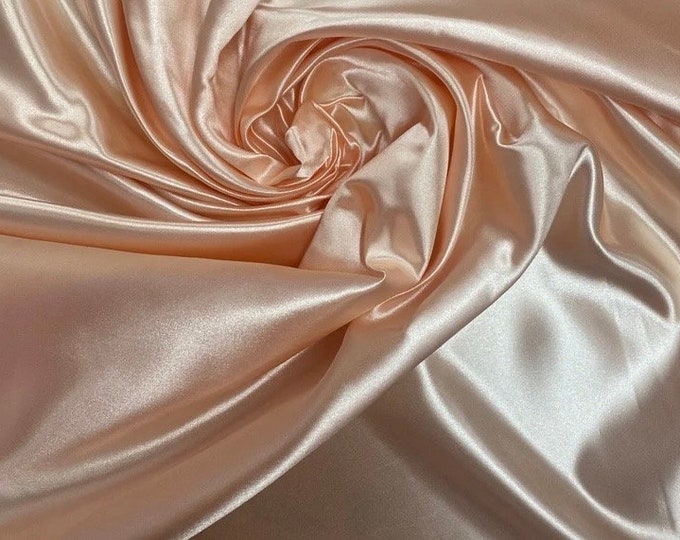 Peach Bridal heavy shiny Satin Fabric none stretch by the Yard  60" Wide
