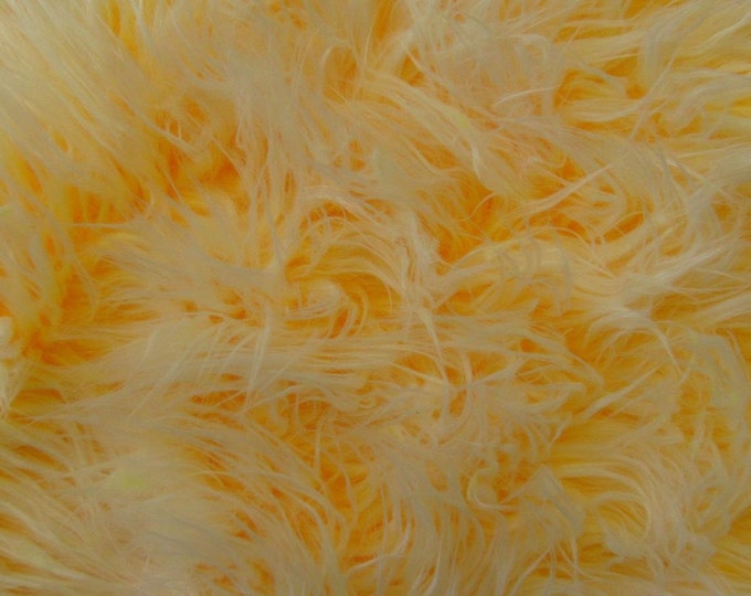 Yellow Frosted Mongolian Fake Faux Fur upholstery fabric by the yard  60 Inch wide LONG PILE