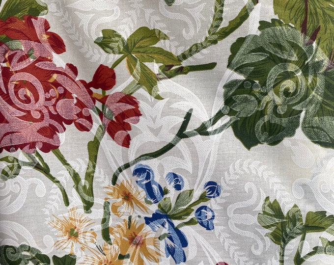 Flowers on ivory damask poly cotton 60” wide- none stretch sold By The Yard