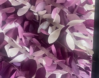 Purple and ivory Leaf dangling taffeta fabric sold by the yard