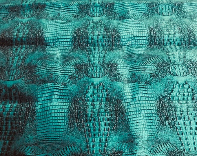 Teal Big alligator embossed Vinyl Leather upholstery fabric