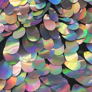 Jumbo iridescent silver Shiny 20mm paillette sequin on mesh fabric sold by yard