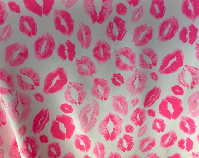 Hot pink lips on white Spandex Fabric by the yard 4 way stretch