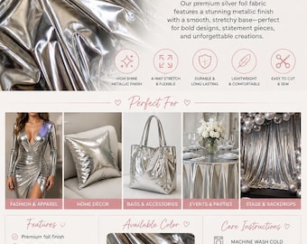 Silver Metallic chorme Foil 4 way Stretch fabric BY THE YARD swimwear dancewear costume 60" Wide