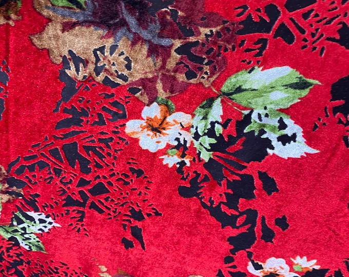 Red floral Stretch burnout Velvet lace  Draping, Curtains, Appeal Dresses 100% POLYESTER