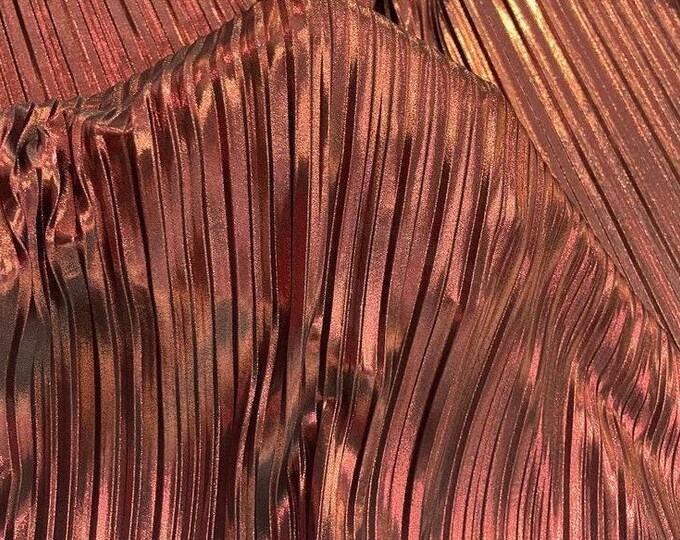 Red Metallic Accordion foil Pleated Polyester Fabric/Stretch Fabric/Light Weight/ 58 Inches Wide.