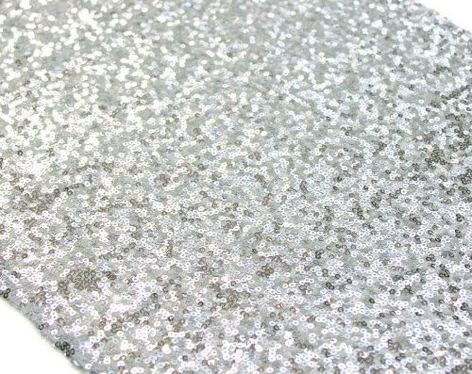 Dress Gowns Mini Disc Glitz Sequin Spandex Fabric - SILVER  - 54"/54" Wide By The Yard Dress Craft