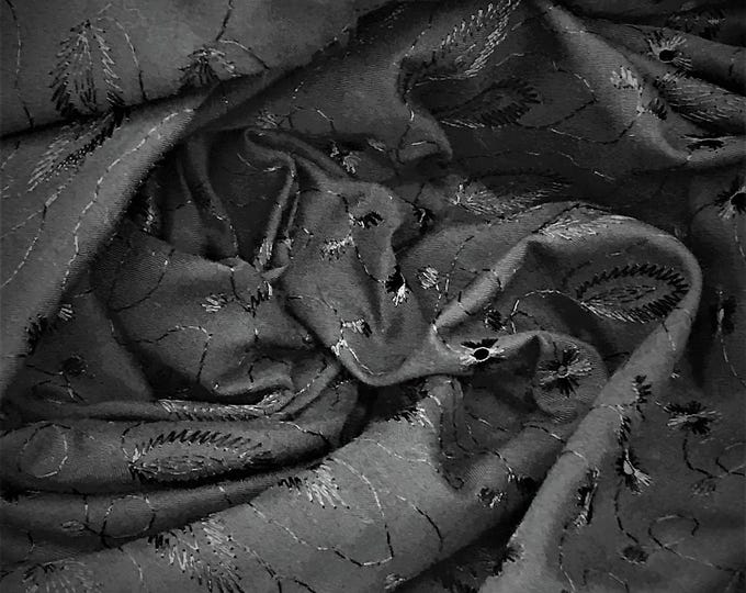 Black Medium Weight Eyelet Double Scalloped Finished Edge Stitched Embroidery Fabric, 42" Wide