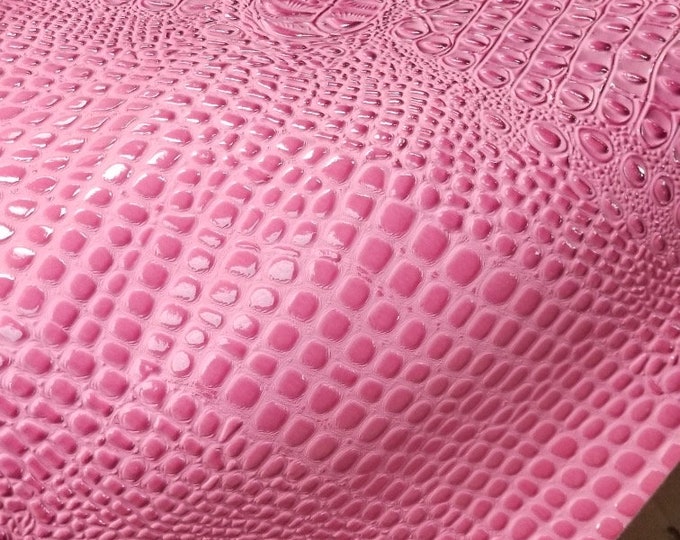 Pink Swamp 3D Croco  embossed Vinyl Leather Faux vinyl fake upholstery apparel bags fabrics