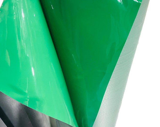 Kelly green patent faux vinyl upholstery fabric per yard