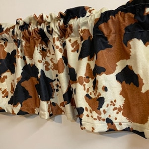 brown tan cow  print velboa home decor drapery panels kitchen window treatment nursery valance blinds curtains animal