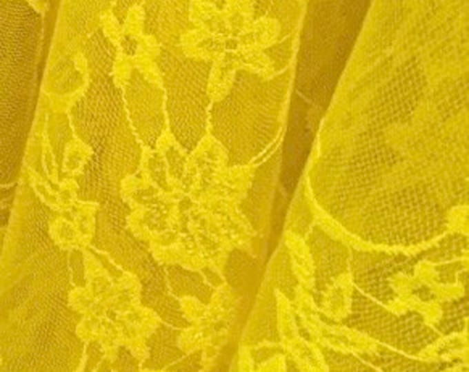 Yellow Vintage Stretch Floral Lace fabric 4 way  By The Yard