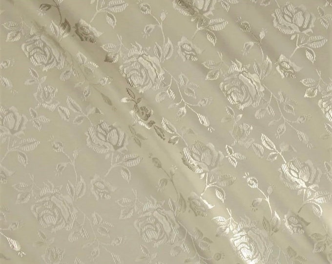 Brocade ivory jacquard fabric Satin Floral 58" wide per yard