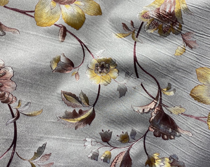Gold floral vinyl plastic tablecloth Fabric 53 inches wide by the yard
