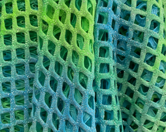 Green/ Blue sparkle Shiny Fishnet with Lurex Nylon Spandex 60" Sold by Yard  58" wide  Sportswear, Athletic