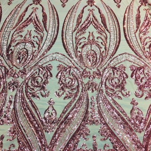 Victorian  Egg/Tulip, Pink on pink mesh , Sequin, 4-way Stretch, Fabric 54&quot; Sold By the Yard