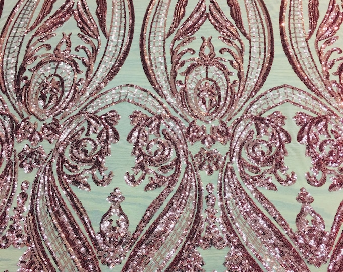 Victorian  Egg/Tulip, Pink on pink mesh , Sequin, 4-way Stretch, Fabric 54" Sold By the Yard